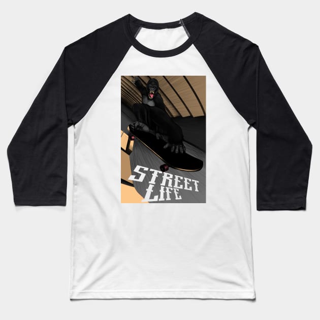 Gorilla, Skateboard, Skater, City, Halfpipe Baseball T-Shirt by Strohalm